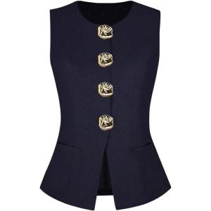 imageMakeMeChic Womens Vest Top Sleeveless Blazer Split Hem Button Down Dressy Suit Vest Outerwear WaistcoatBlue B