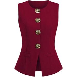 imageMakeMeChic Womens Vest Top Sleeveless Blazer Split Hem Button Down Dressy Suit Vest Outerwear WaistcoatBurgundy B