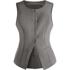 imageMakeMeChic Womens Vest Top Sleeveless Blazer Split Hem Button Down Dressy Suit Vest Outerwear WaistcoatDark Grey