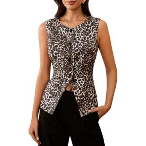 imageMakeMeChic Womens Vest Top Sleeveless Blazer Split Hem Button Down Dressy Suit Vest Outerwear WaistcoatMulticolor