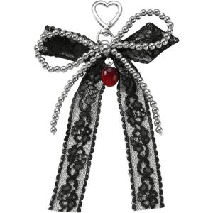 imageMakeMeChic Womens Y2K Bow Keychain Bag Charm Ribbon Metal Retro AccessoriesBlack B