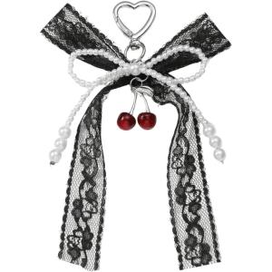 imageMakeMeChic Womens Y2K Bow Keychain Bag Charm Ribbon Metal Retro AccessoriesBlack C