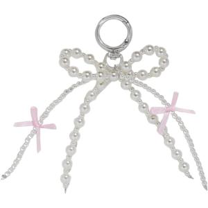 imageMakeMeChic Womens Y2K Bow Keychain Bag Charm Ribbon Metal Retro AccessoriesBow Pink