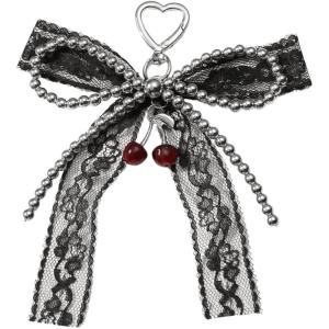 imageMakeMeChic Womens Y2K Bow Keychain Bag Charm Ribbon Metal Retro AccessoriesLace Multi