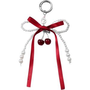 imageMakeMeChic Womens Y2K Bow Keychain Bag Charm Ribbon Metal Retro AccessoriesRed