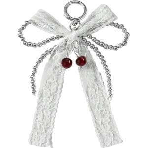 imageMakeMeChic Womens Y2K Bow Keychain Bag Charm Ribbon Metal Retro AccessoriesWhite