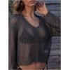 imageMakeMeChic Womens Bathing Suit Cover Ups Crochet Swim Beach Cover Up TopDark Grey