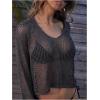 imageMakeMeChic Womens Bathing Suit Cover Ups Crochet Swim Beach Cover Up TopDark Grey