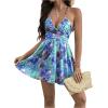 imageMakeMeChic Womens Boho Floral Summer Dress Criss Cross High Waisted V Neck Sleeveless Short SundressBlue