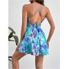imageMakeMeChic Womens Boho Floral Summer Dress Criss Cross High Waisted V Neck Sleeveless Short SundressBlue