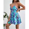 imageMakeMeChic Womens Boho Floral Summer Dress Criss Cross High Waisted V Neck Sleeveless Short SundressBlue