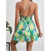 imageMakeMeChic Womens Boho Floral Summer Dress Criss Cross High Waisted V Neck Sleeveless Short SundressGreen