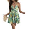 imageMakeMeChic Womens Boho Floral Summer Dress Criss Cross High Waisted V Neck Sleeveless Short SundressGreen