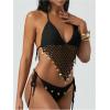 imageMakeMeChic Womens Boho Hollow Out Halter Bikini Sets Shell Crochet Summer Beach Swimsuit Bathing SuitBlack