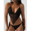 imageMakeMeChic Womens Boho Hollow Out Halter Bikini Sets Shell Crochet Summer Beach Swimsuit Bathing SuitBlack