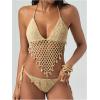 imageMakeMeChic Womens Boho Hollow Out Halter Bikini Sets Shell Crochet Summer Beach Swimsuit Bathing SuitKhaki