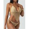 imageMakeMeChic Womens Boho Hollow Out Halter Bikini Sets Shell Crochet Summer Beach Swimsuit Bathing SuitKhaki