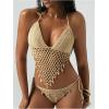 imageMakeMeChic Womens Boho Hollow Out Halter Bikini Sets Shell Crochet Summer Beach Swimsuit Bathing SuitKhaki