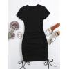 imageMakeMeChic Womens Casual Drawstring Side Round Neck Short Sleeve Bodycon DressBlack B