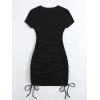 imageMakeMeChic Womens Casual Drawstring Side Round Neck Short Sleeve Bodycon DressBlack B