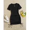 imageMakeMeChic Womens Casual Drawstring Side Round Neck Short Sleeve Bodycon DressBlack C