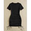 imageMakeMeChic Womens Casual Drawstring Side Round Neck Short Sleeve Bodycon DressBlack C