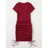 imageMakeMeChic Womens Casual Drawstring Side Round Neck Short Sleeve Bodycon DressBurgundy