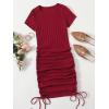 imageMakeMeChic Womens Casual Drawstring Side Round Neck Short Sleeve Bodycon DressBurgundy