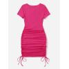imageMakeMeChic Womens Casual Drawstring Side Round Neck Short Sleeve Bodycon DressHot Pink
