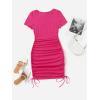 imageMakeMeChic Womens Casual Drawstring Side Round Neck Short Sleeve Bodycon DressHot Pink