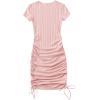 imageMakeMeChic Womens Casual Drawstring Side Round Neck Short Sleeve Bodycon DressPink