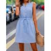 imageMakeMeChic Womens Casual Sleeveless Summer Dress Button Down Tie Waist A Line Short Tank DressBlue
