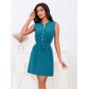 imageMakeMeChic Womens Casual Sleeveless Summer Dress Button Down Tie Waist A Line Short Tank DressBlue Green