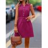 imageMakeMeChic Womens Casual Sleeveless Summer Dress Button Down Tie Waist A Line Short Tank DressHot Pink
