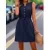 imageMakeMeChic Womens Casual Sleeveless Summer Dress Button Down Tie Waist A Line Short Tank DressNavy Blue