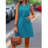 imageMakeMeChic Womens Casual Sleeveless Summer Dress Button Down Tie Waist A Line Short Tank DressSolid Blue