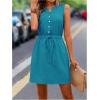 imageMakeMeChic Womens Casual Sleeveless Summer Dress Button Down Tie Waist A Line Short Tank DressSolid Blue