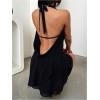 imageMakeMeChic Womens Chiffon Halter Draped Backless Dress Ruffle Tiered Party Mini DressesBlack