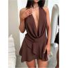 imageMakeMeChic Womens Chiffon Halter Draped Backless Dress Ruffle Tiered Party Mini DressesCoffee Brown
