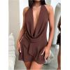 imageMakeMeChic Womens Chiffon Halter Draped Backless Dress Ruffle Tiered Party Mini DressesCoffee Brown