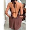 imageMakeMeChic Womens Chiffon Halter Draped Backless Dress Ruffle Tiered Party Mini DressesCoffee Brown
