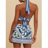 imageMakeMeChic Womens Chiffon Printed Halter Dress Tie Backless Criss Cross Cut Out Summer Mini DressesBlue and White