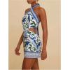 imageMakeMeChic Womens Chiffon Printed Halter Dress Tie Backless Criss Cross Cut Out Summer Mini DressesBlue and White