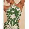 imageMakeMeChic Womens Chiffon Printed Halter Dress Tie Backless Criss Cross Cut Out Summer Mini DressesGreen