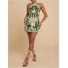 imageMakeMeChic Womens Chiffon Printed Halter Dress Tie Backless Criss Cross Cut Out Summer Mini DressesGreen