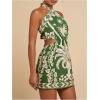 imageMakeMeChic Womens Chiffon Printed Halter Dress Tie Backless Criss Cross Cut Out Summer Mini DressesGreen