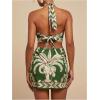 imageMakeMeChic Womens Chiffon Printed Halter Dress Tie Backless Criss Cross Cut Out Summer Mini DressesGreen