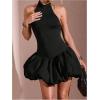 imageMakeMeChic Womens Color Block Halter Neck Mini Dress Sleeveless Open Back A Line Short DressesBlack