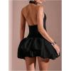 imageMakeMeChic Womens Color Block Halter Neck Mini Dress Sleeveless Open Back A Line Short DressesBlack