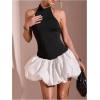 imageMakeMeChic Womens Color Block Halter Neck Mini Dress Sleeveless Open Back A Line Short DressesBlack and White